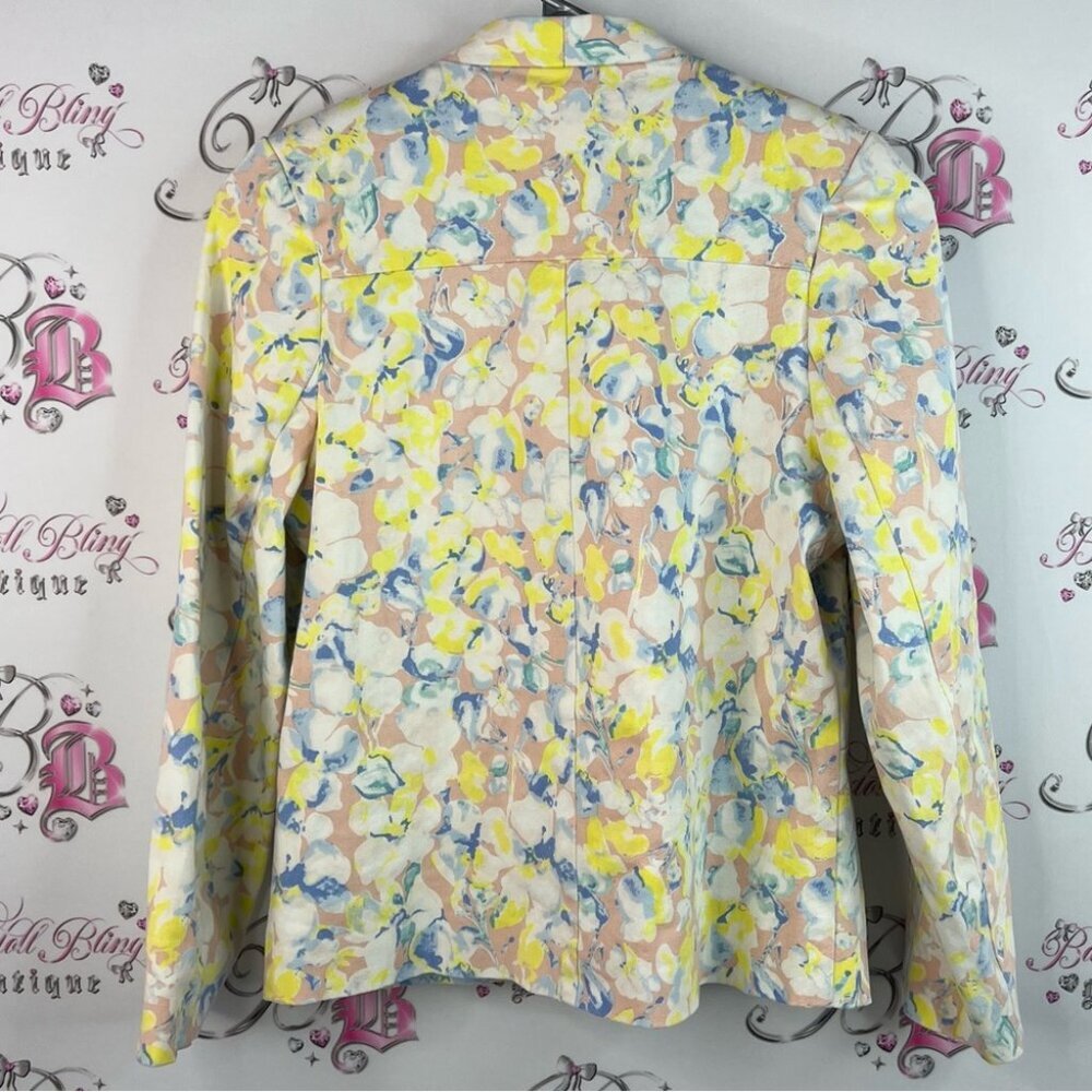 Elly M blazer flowers cardigan style pockets blue pink Pastel Floral Blazer - Picture 2 of 12